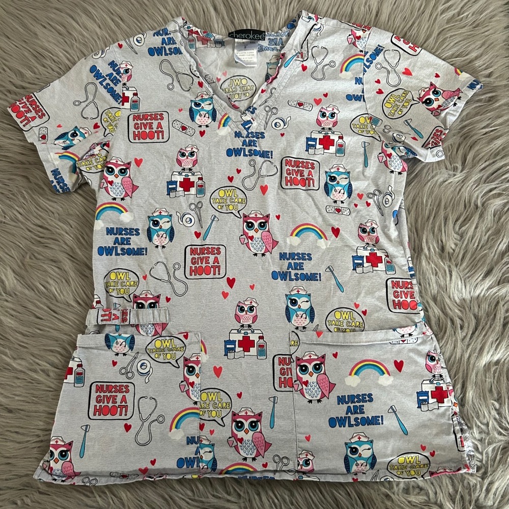 Cherokee Nurses Scrub Top Womens Size Small Short Sleeve Work Shirt